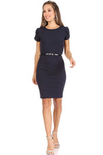 Solid Sheath Dress with Belt