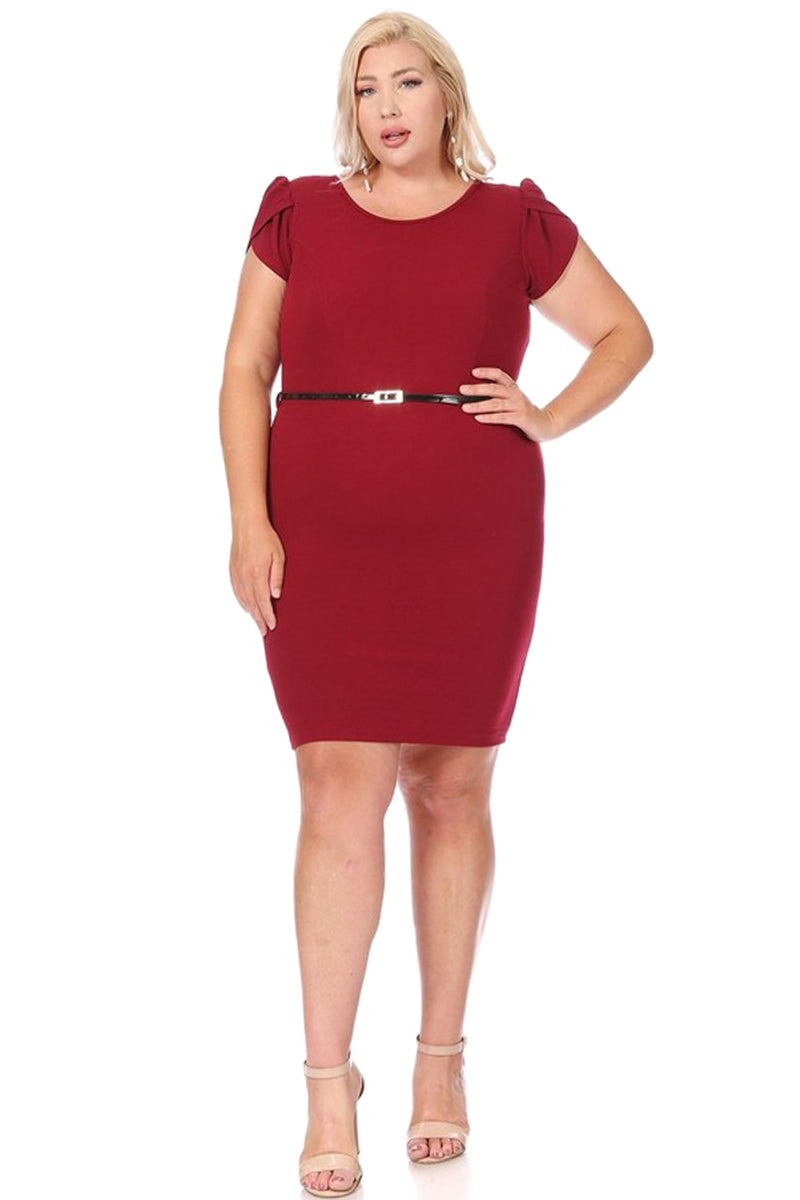 Solid Sheath Dress with Belt Plus Size