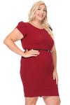 Solid Sheath Dress with Belt Plus Size