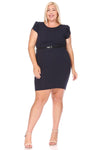 Solid Sheath Dress with Belt Plus Size
