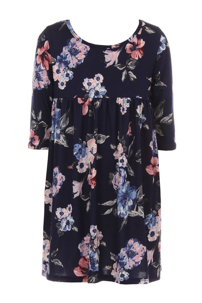 Shirring Floral Tunic Dress