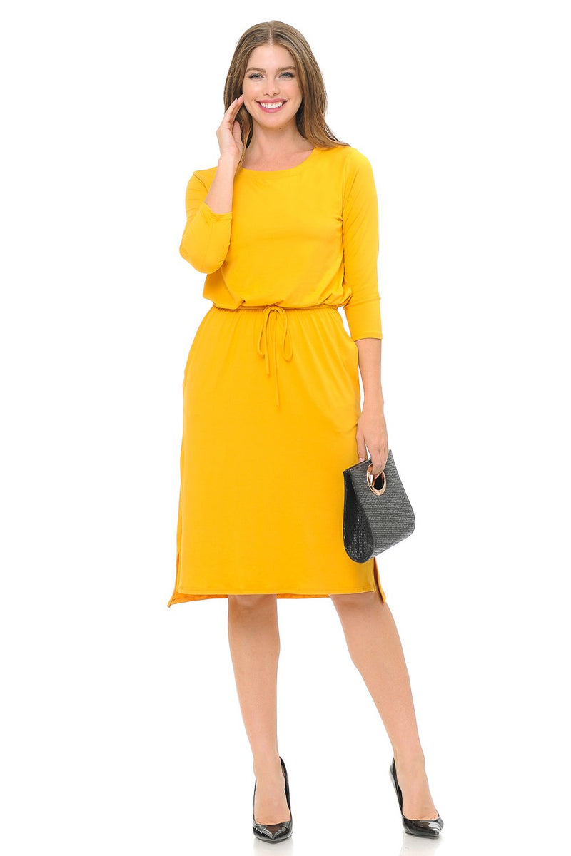 Relaxed Midi Dress with Elastic Waist Solid