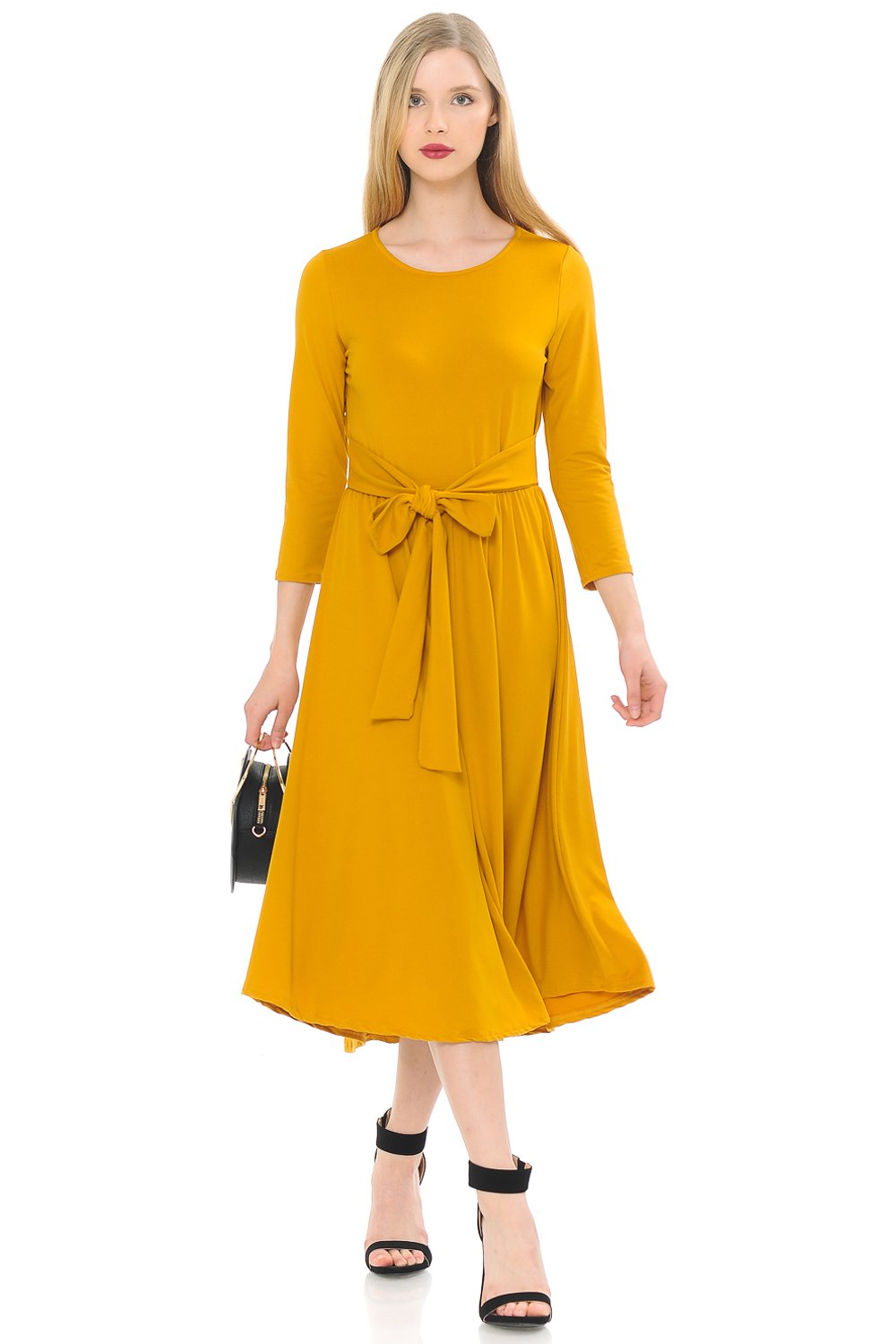 A-Line Midi Dress with Waist Tie