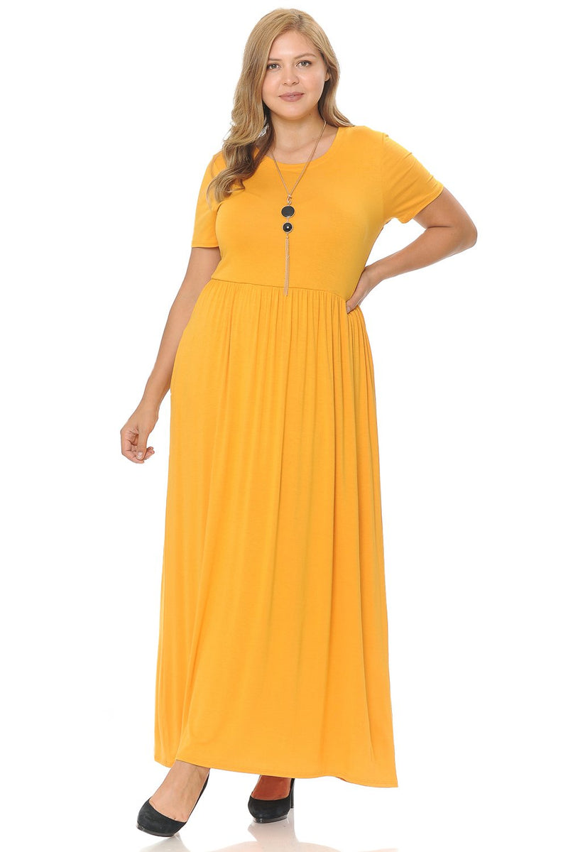Short Sleeve Maxi Dress with Pockets Plus Size