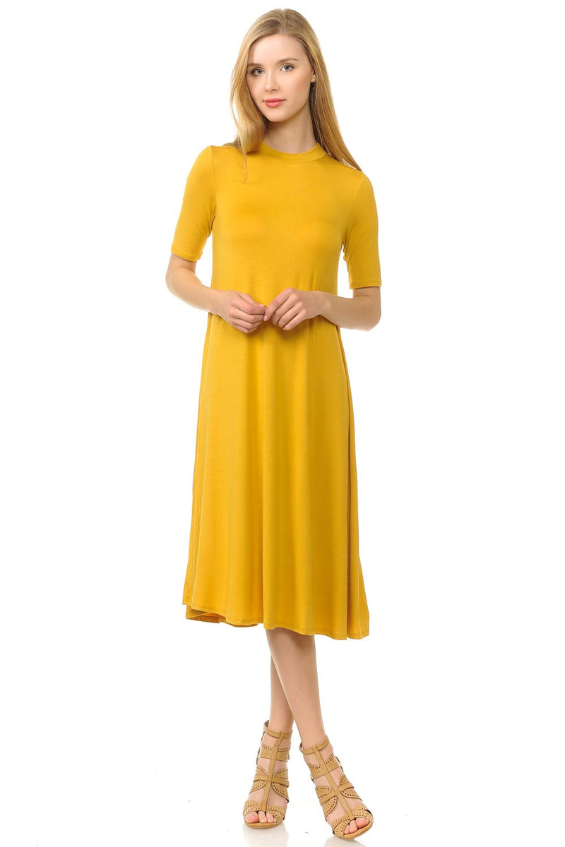 Mock Neck Trapeze Midi Dress