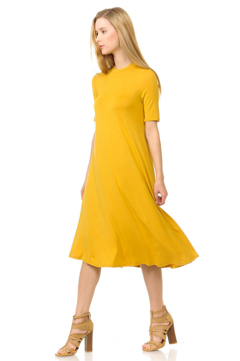 Mock Neck Trapeze Midi Dress