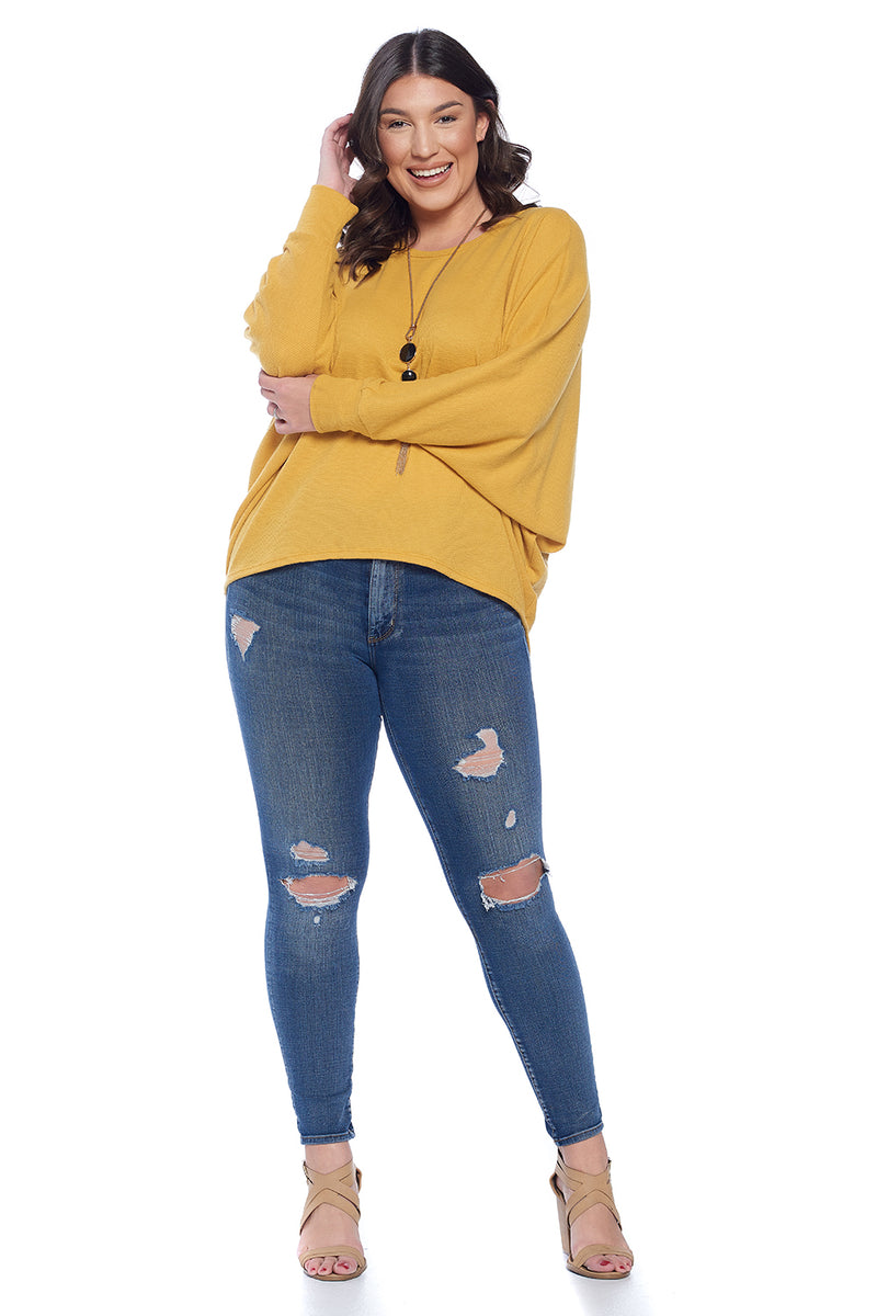 Waffle Dolman Sleeve Top Plus Size