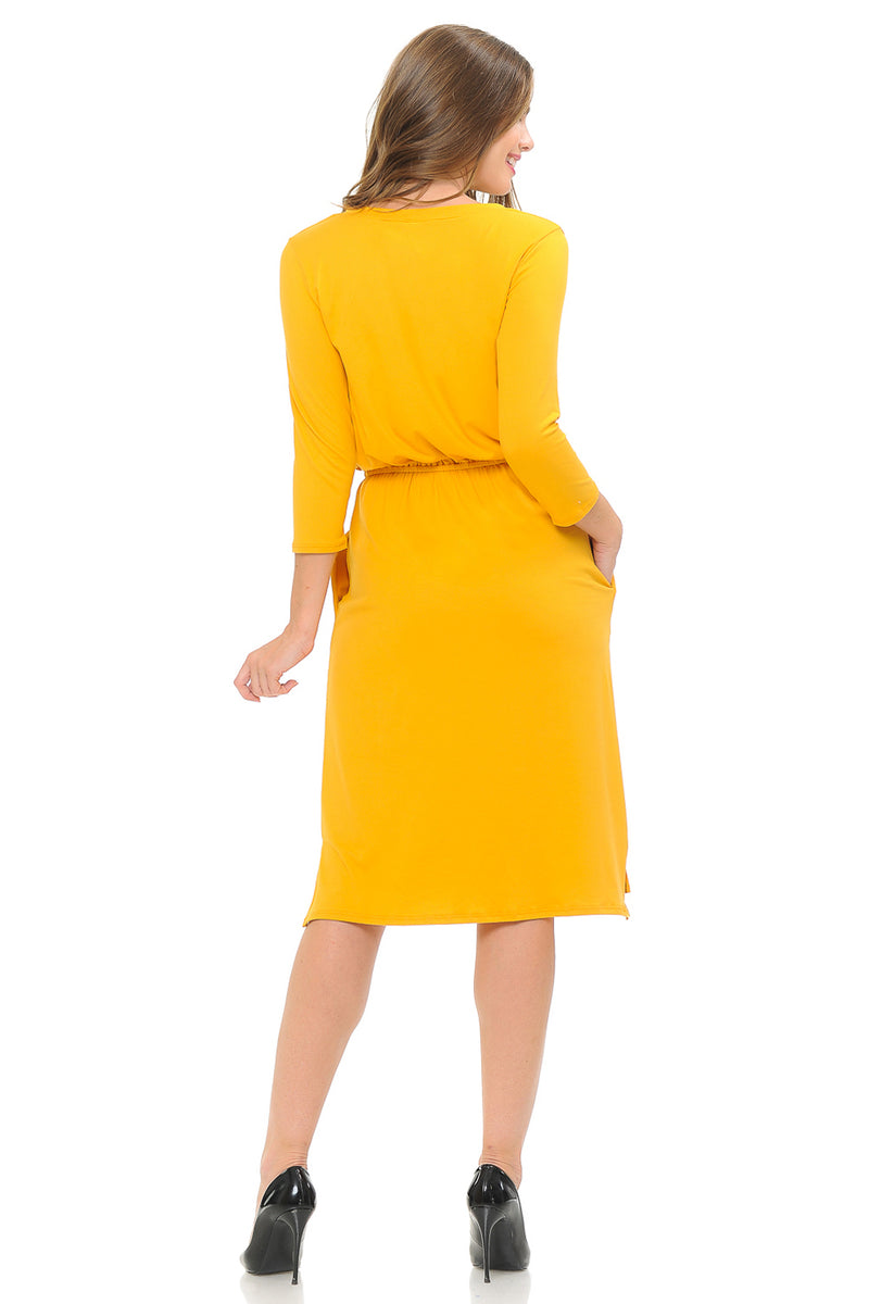 Relaxed Midi Dress with Elastic Waist Solid