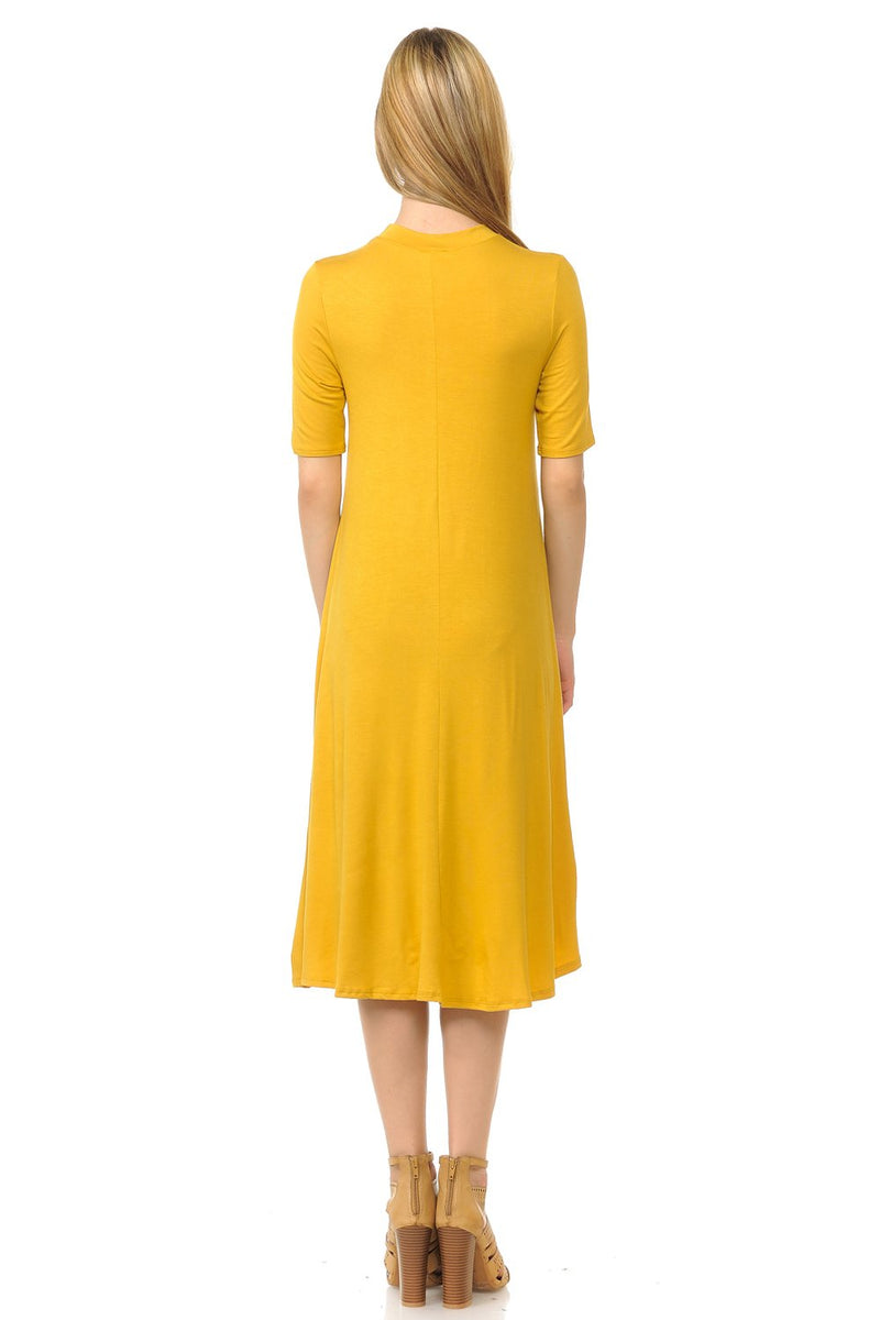 Mock Neck Trapeze Midi Dress