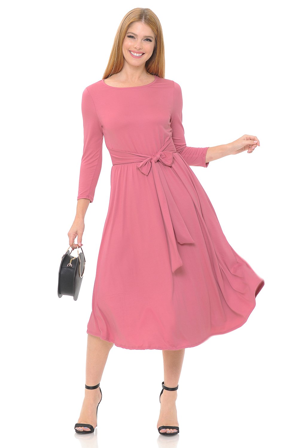 A-Line Midi Dress with Waist Tie