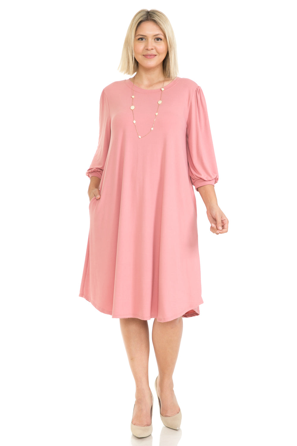 Balloon Sleeve Midi Dress Plus Size