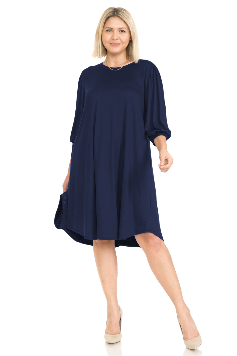 Balloon Sleeve Midi Dress Plus Size