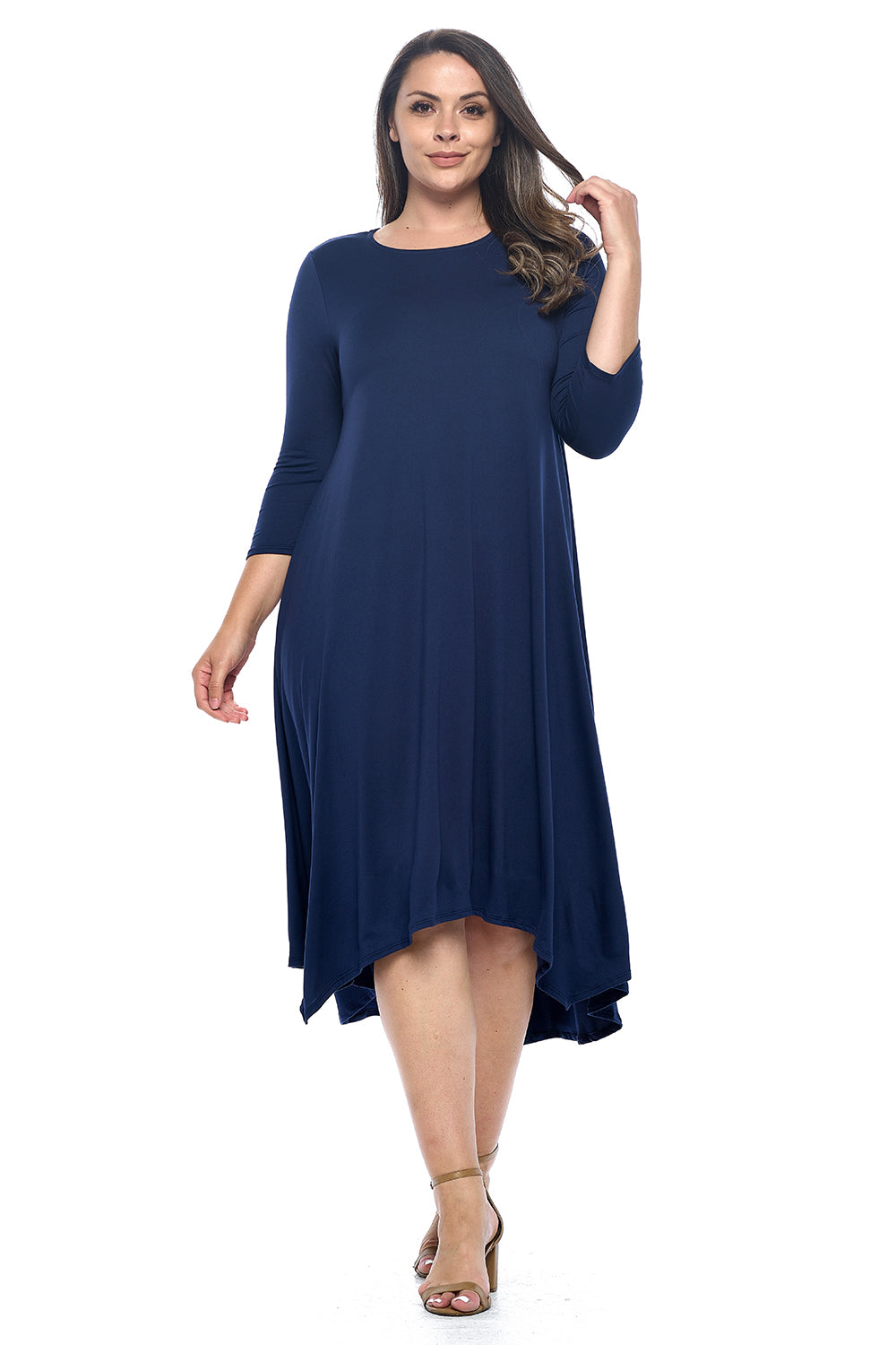 Asymmetric Hem Midi Dress Plus Size