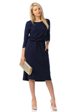 Relaxed Midi Dress with Elastic Waist Solid