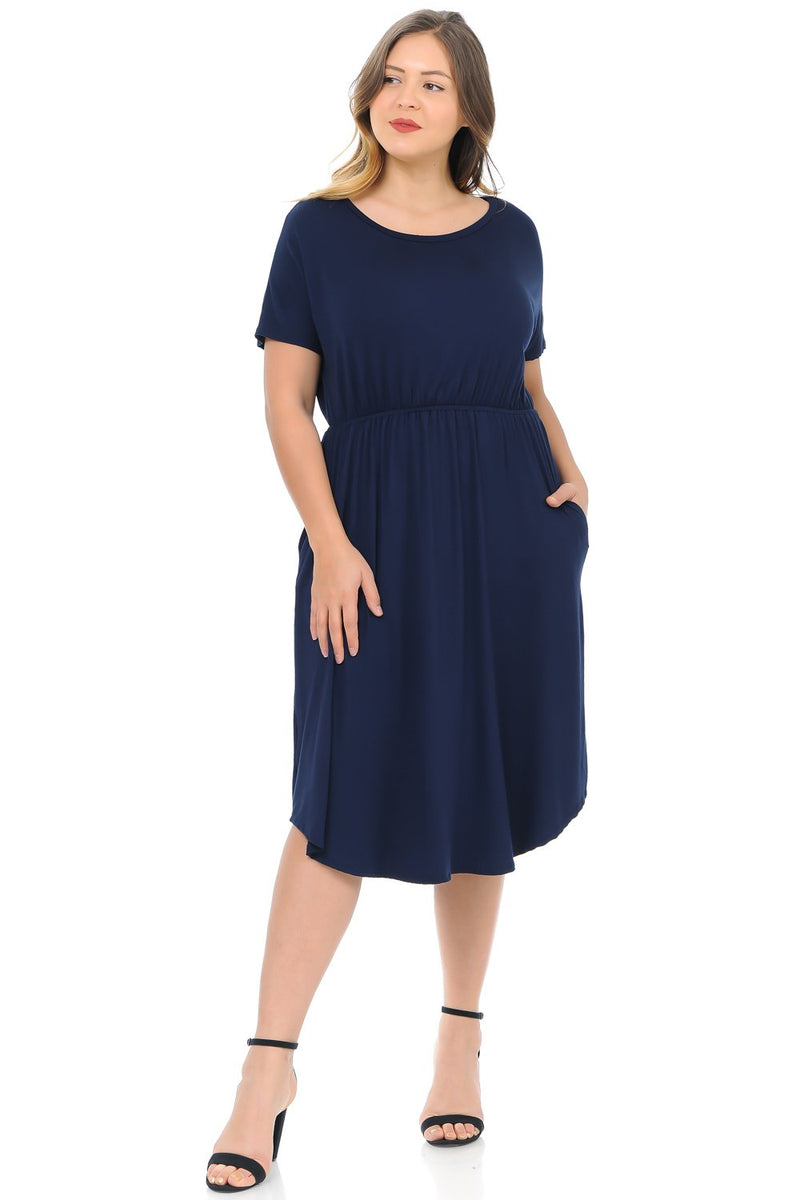 Midi Dress with Pockets and Elastic Waist Plus Size
