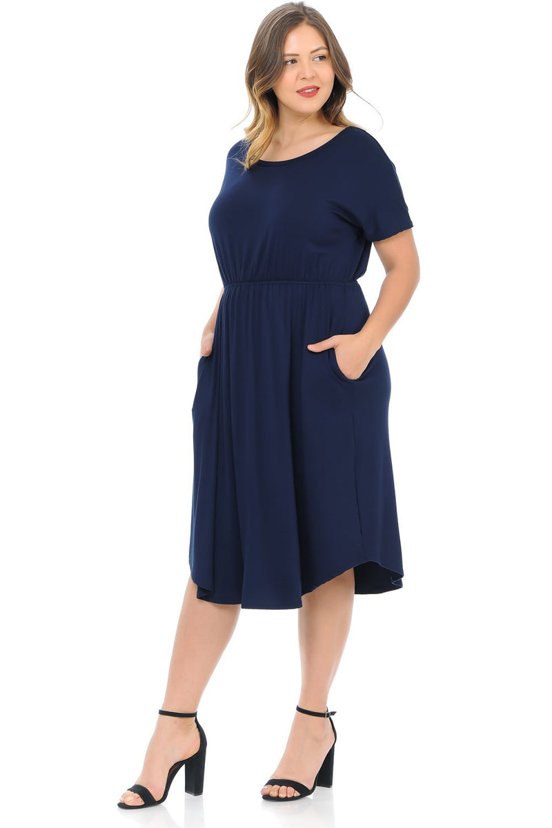 Midi Dress with Pockets and Elastic Waist Plus Size