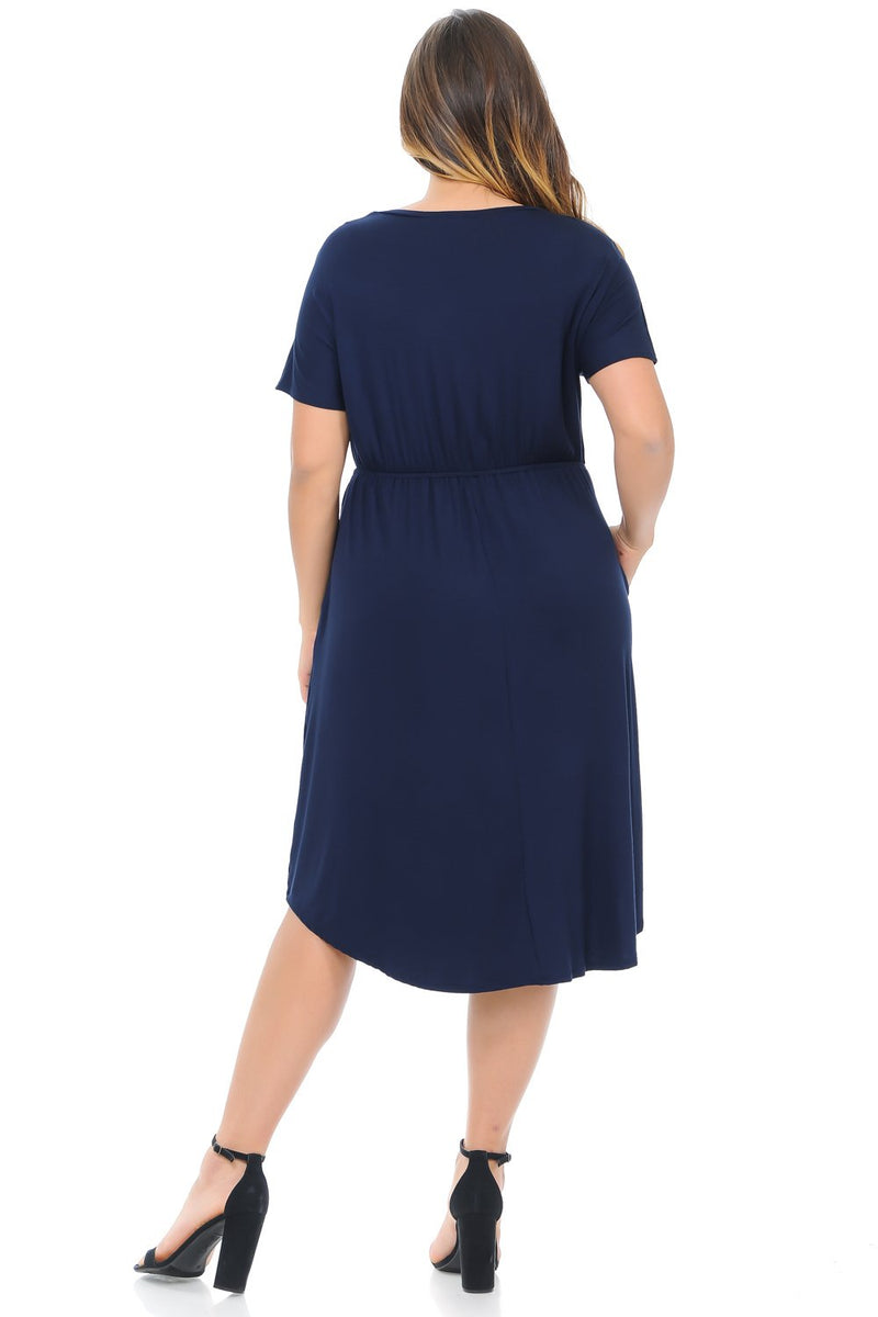Midi Dress with Pockets and Elastic Waist Plus Size