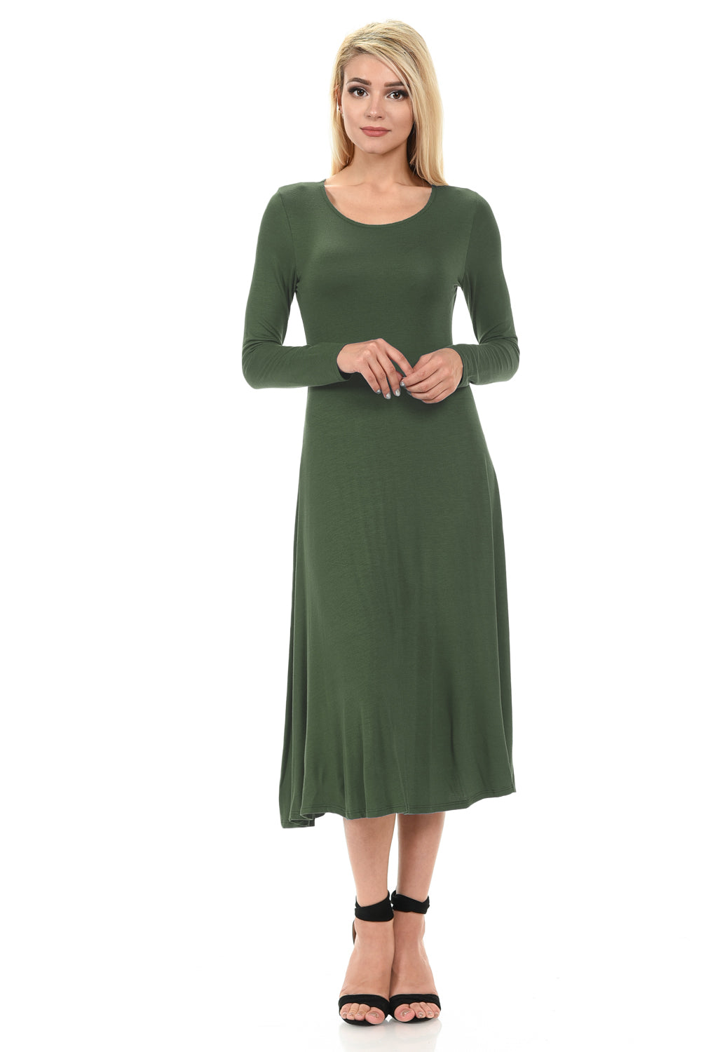 Long Sleeve A-Line Midi Dress