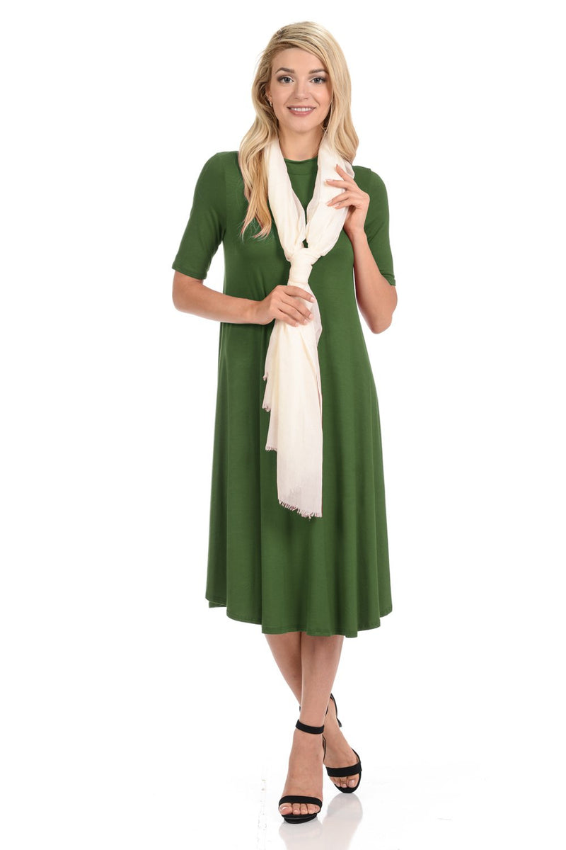 Mock Neck Trapeze Midi Dress
