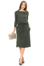 Relaxed Midi Dress with Elastic Waist Solid