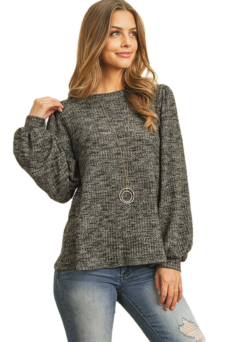 Waffle Blushed Puff Sleeve Top
