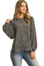 Waffle Blushed Puff Sleeve Top