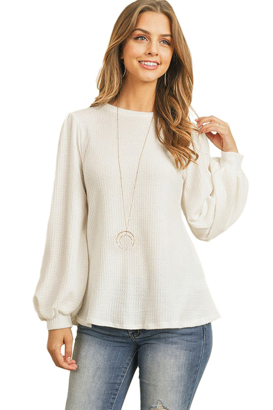 Waffle Blushed Puff Sleeve Top