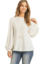 Waffle Blushed Puff Sleeve Top