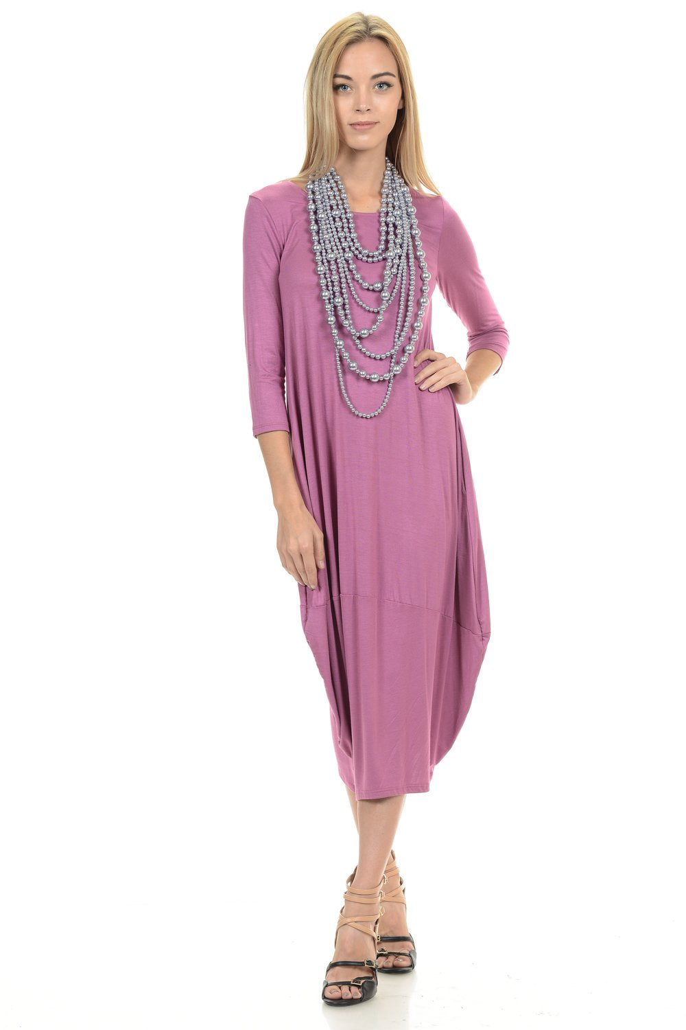 Cocoon 3/4 Sleeves Midi Dress