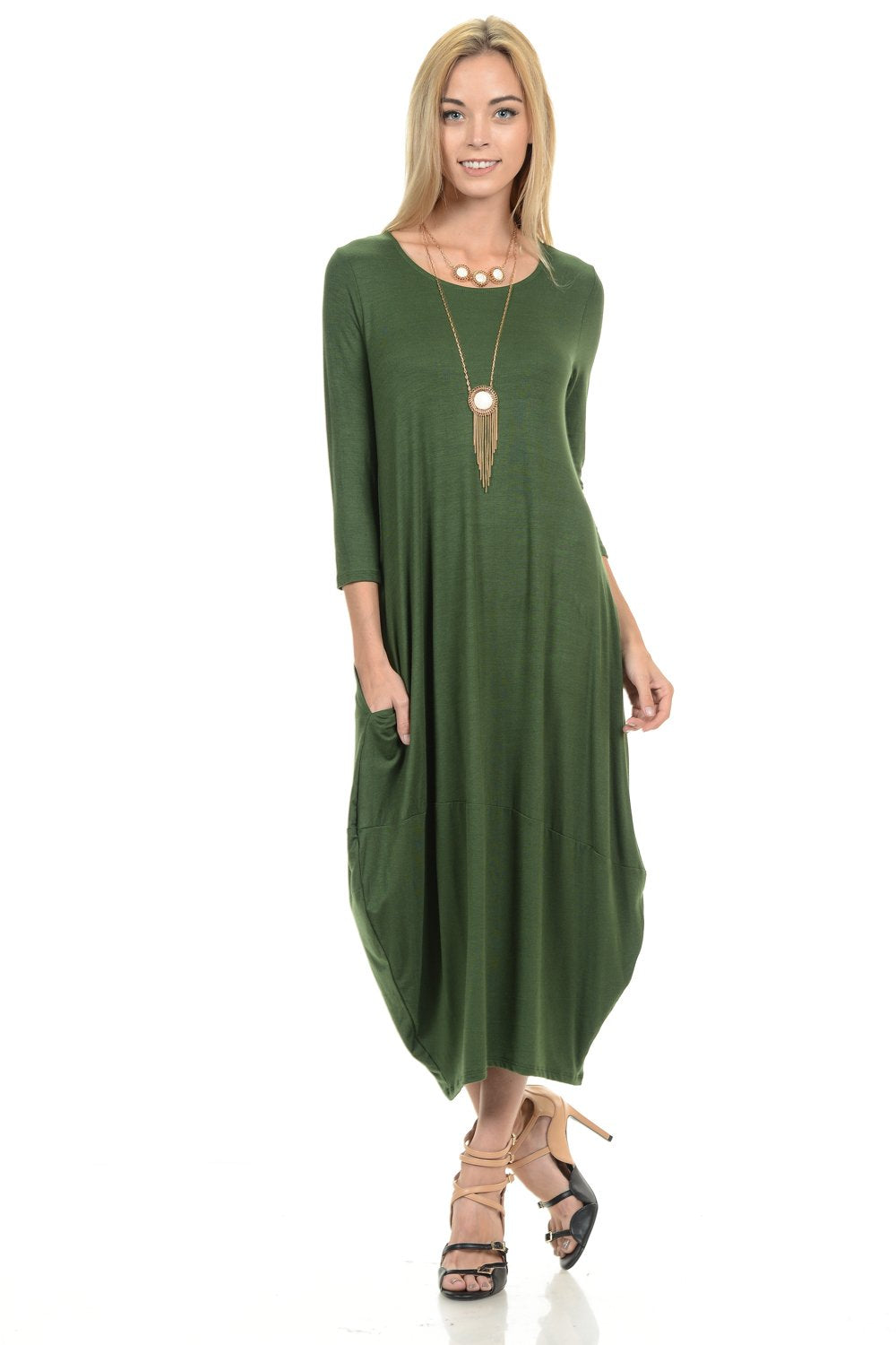 Cocoon 3/4 Sleeves Midi Dress