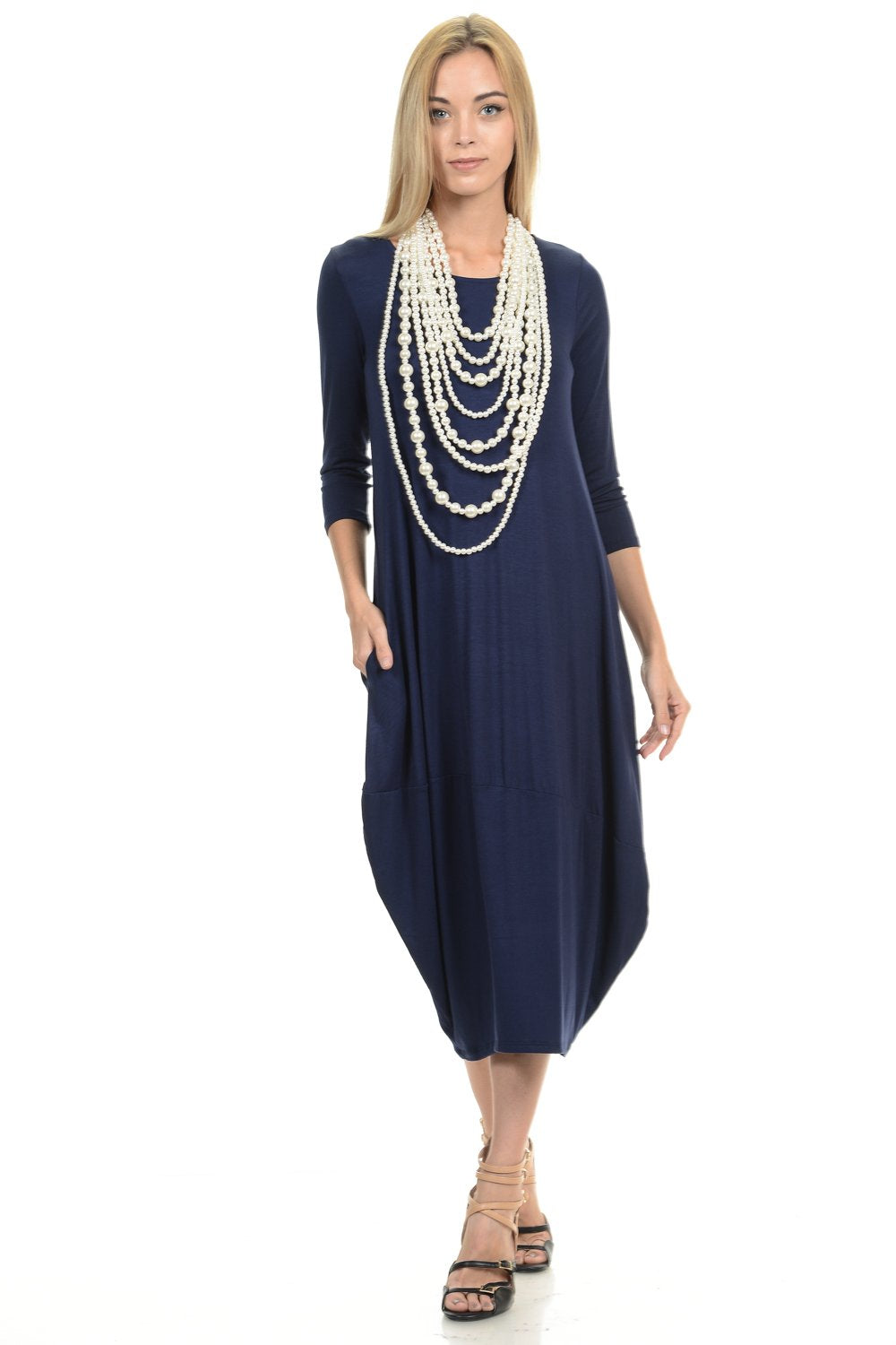 Cocoon 3/4 Sleeves Midi Dress