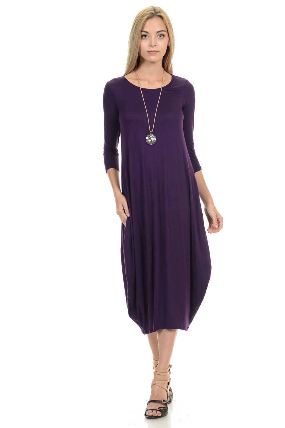 Cocoon 3/4 Sleeves Midi Dress