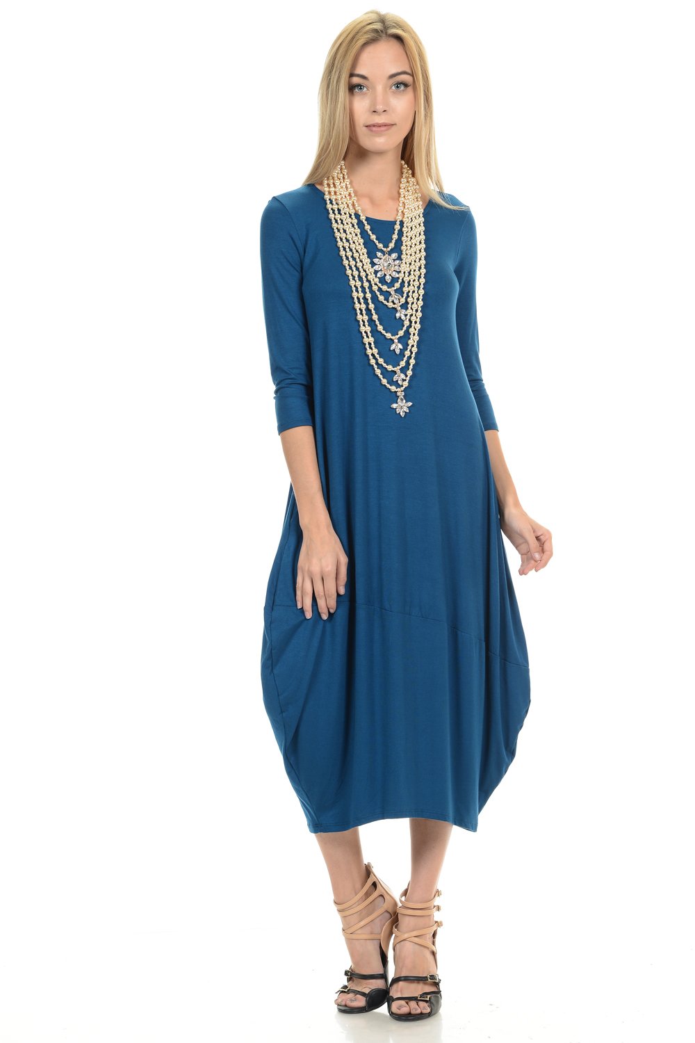 Cocoon 3/4 Sleeves Midi Dress