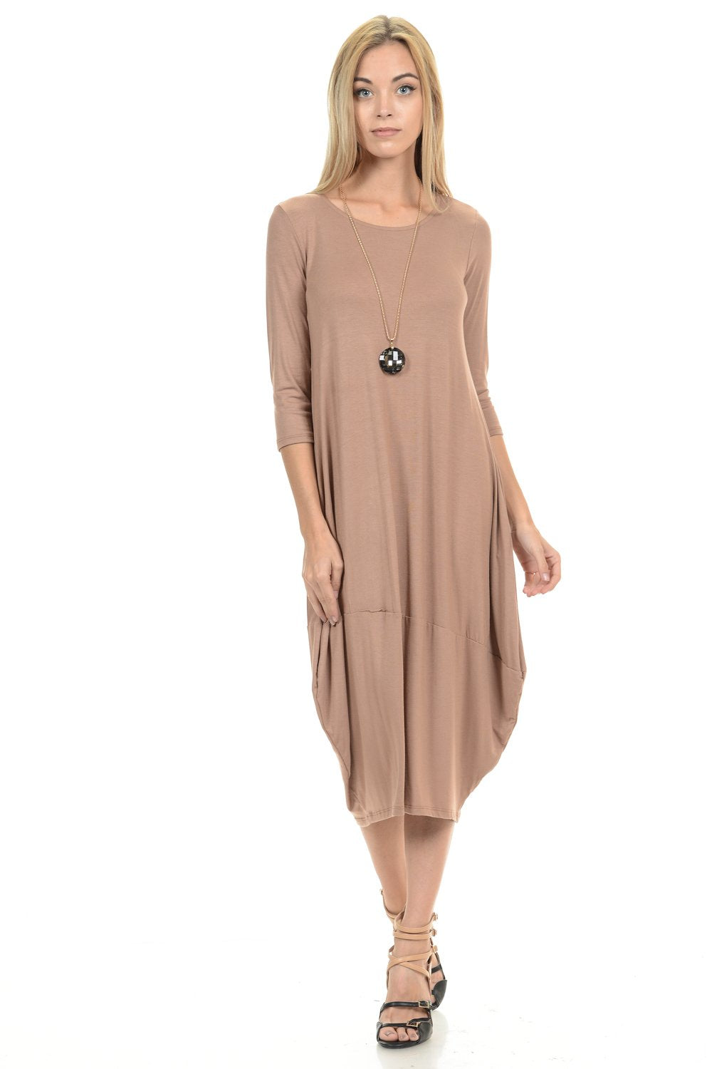 Cocoon 3/4 Sleeves Midi Dress