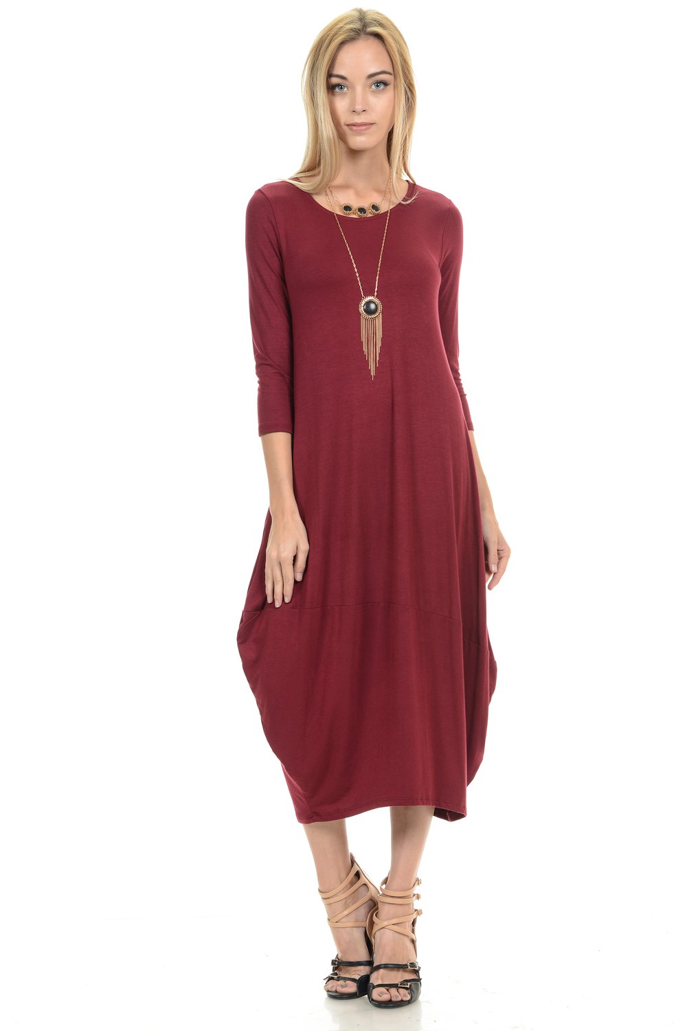 Cocoon 3/4 Sleeves Midi Dress