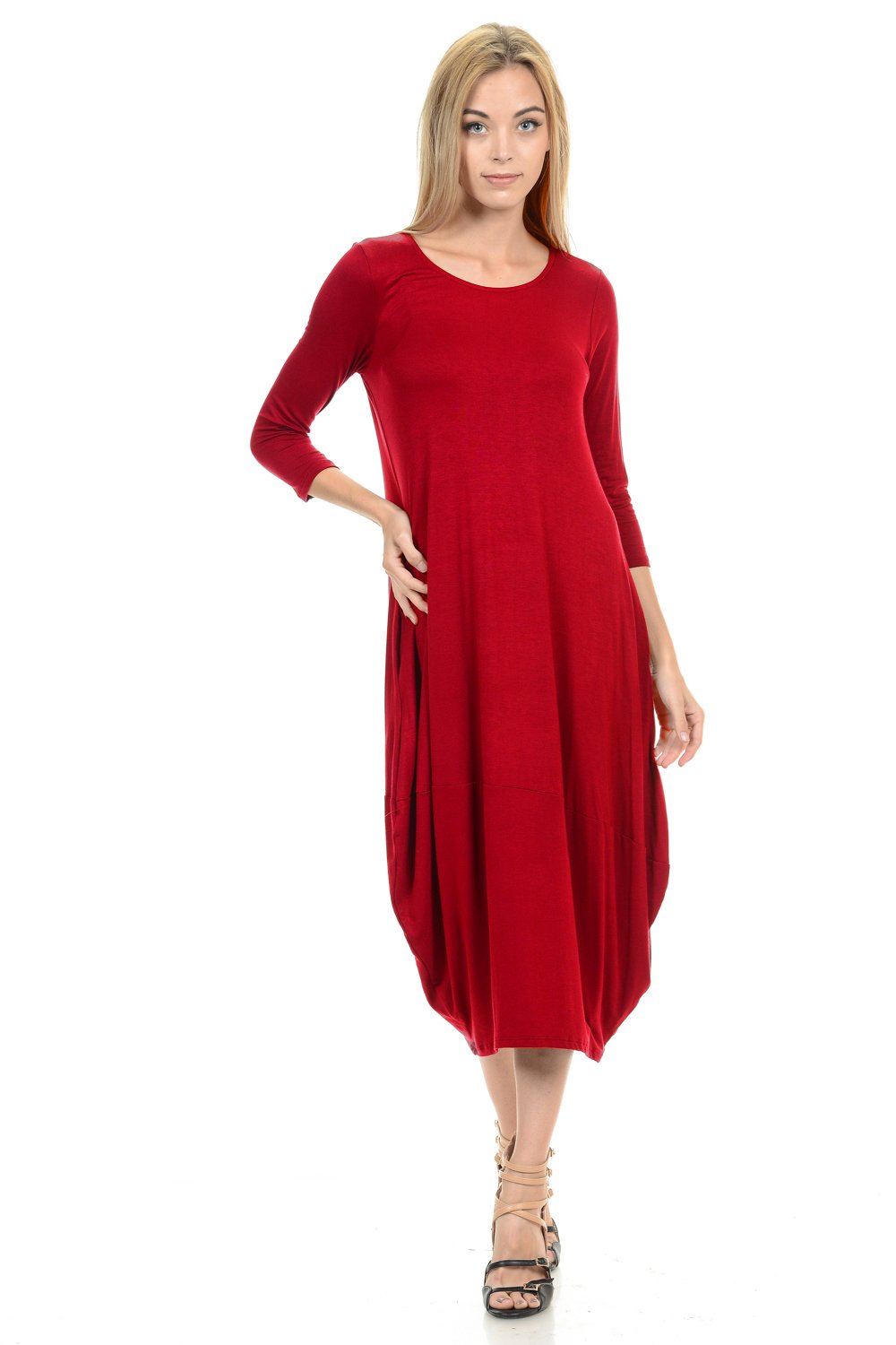 Cocoon 3/4 Sleeves Midi Dress
