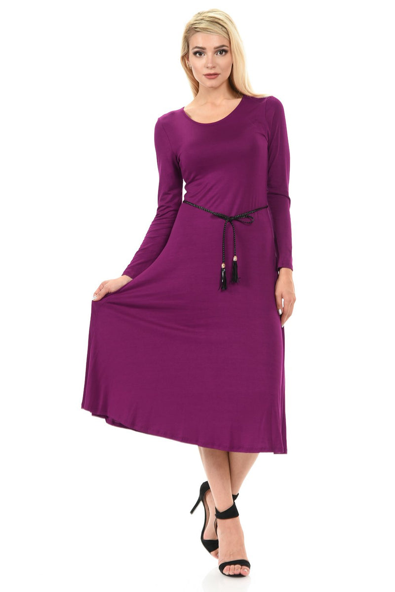 Long Sleeve A-Line Midi Dress