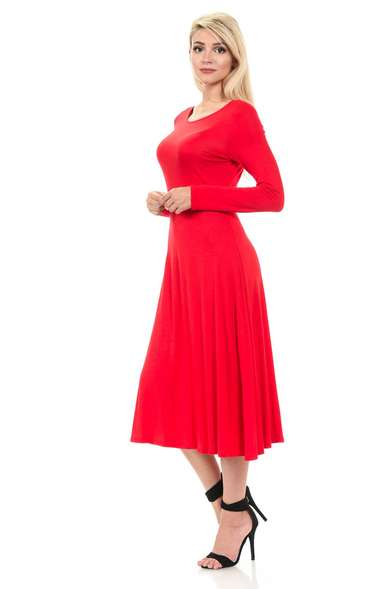 Long Sleeve A-Line Midi Dress