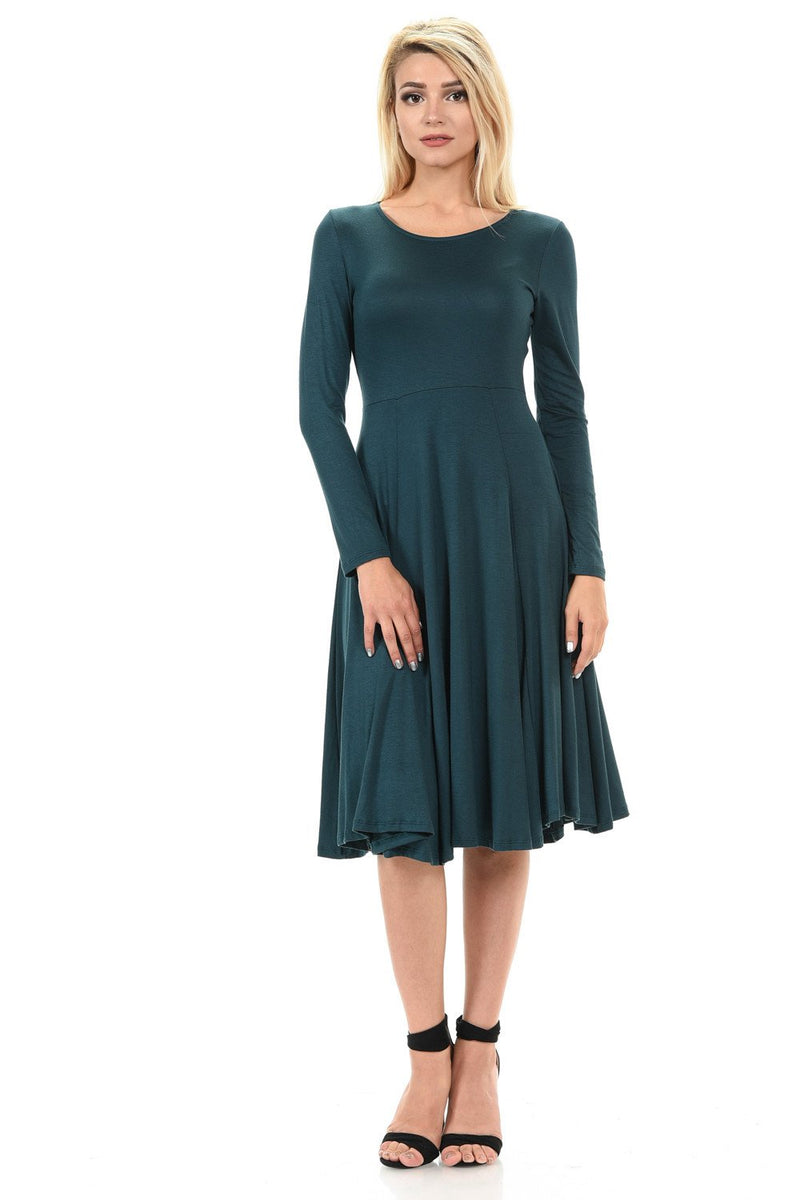 Long Sleeve Fit and Flare Midi Dress