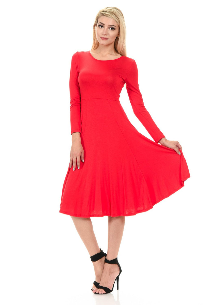 Long Sleeve Fit and Flare Midi Dress