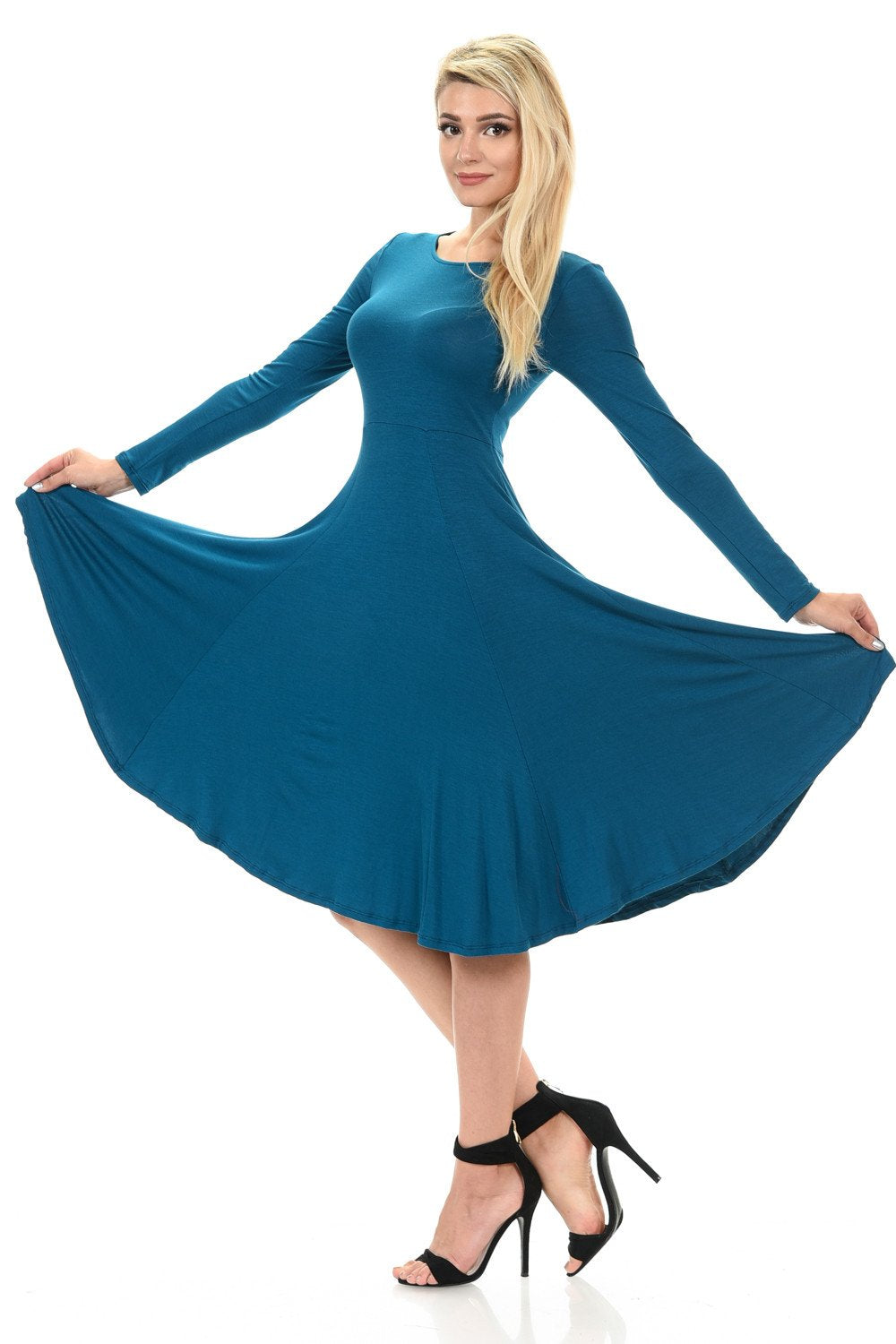 Long Sleeve Fit and Flare Midi Dress