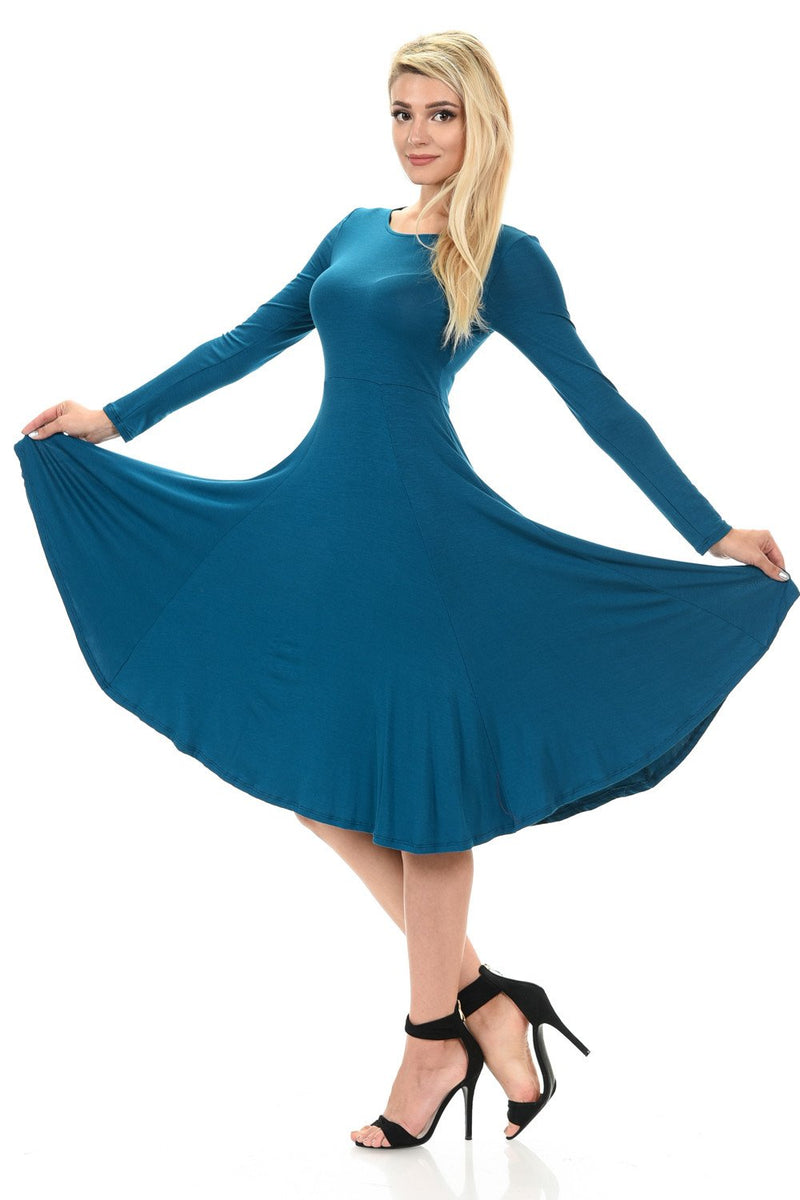 Long Sleeve Fit and Flare Midi Dress