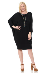 Side Draped Dolman Sleeve Dress Plus Size
