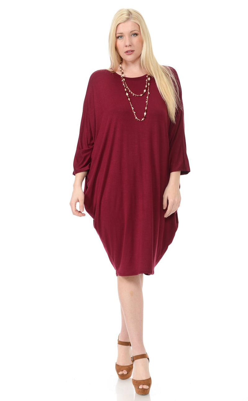 Side Draped Dolman Sleeve Dress Plus Size