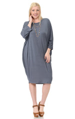 Side Draped Dolman Sleeve Dress Plus Size