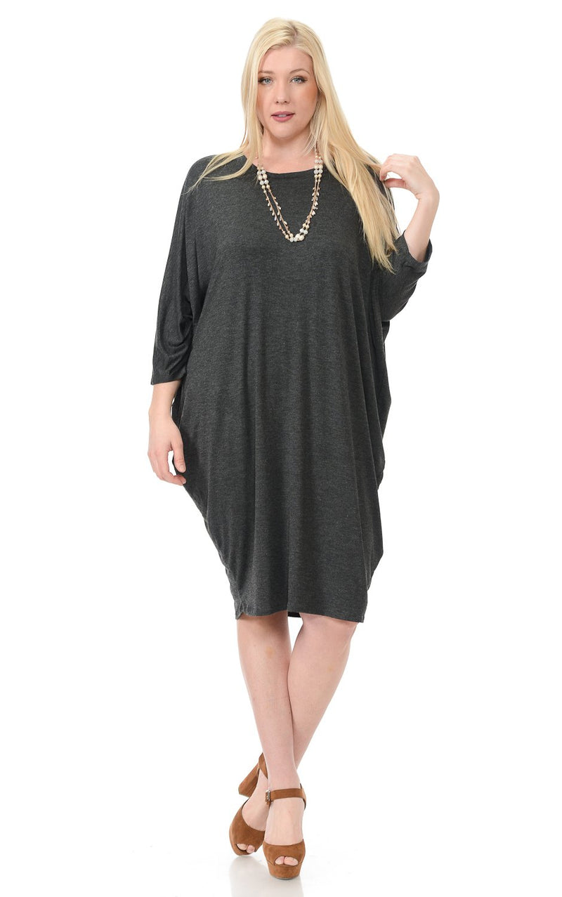 Side Draped Dolman Sleeve Dress Plus Size