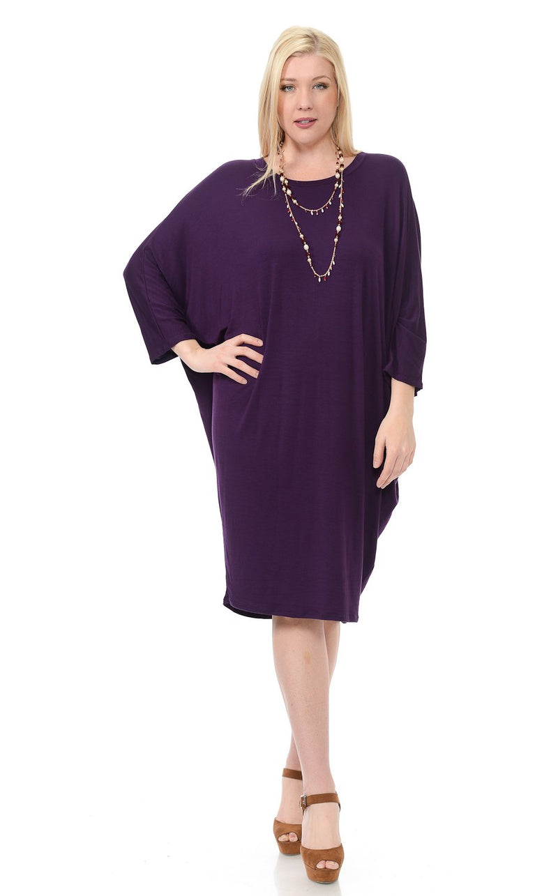 Side Draped Dolman Sleeve Dress Plus Size