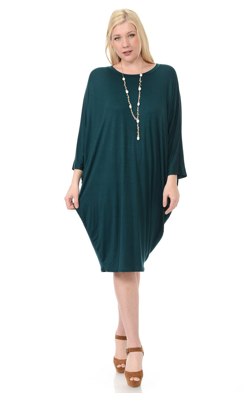 Side Draped Dolman Sleeve Dress Plus Size