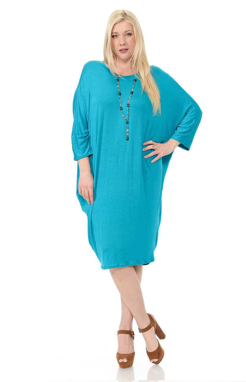 Side Draped Dolman Sleeve Dress Plus Size