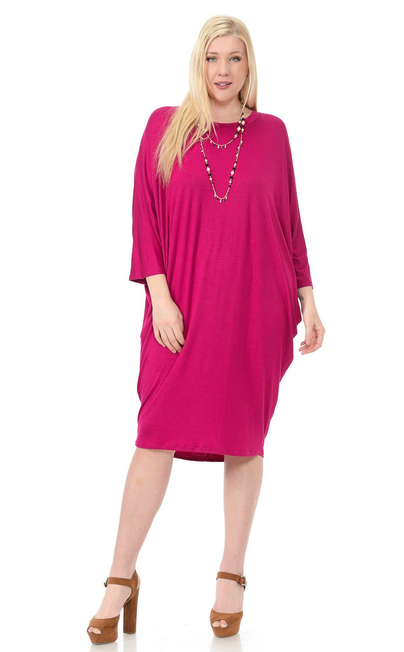 Side Draped Dolman Sleeve Dress Plus Size